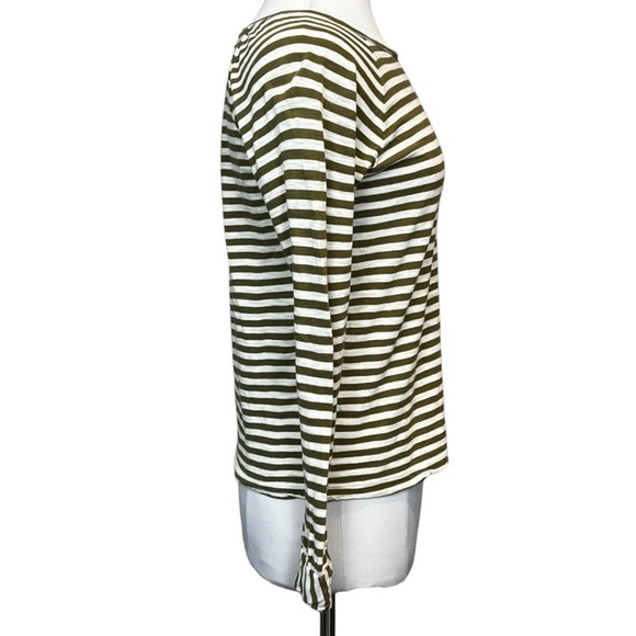 J.CREW Factory Long Raglan Sleeve Casual Cotton Slub Knit Striped T Olive Green - Picture 4 of 6